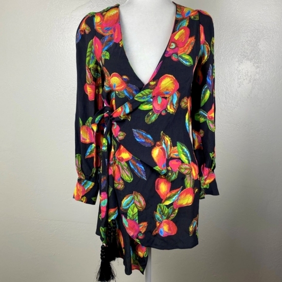 Farm Rio True Genuine Wrap Multicolor Cashew Mini Summer Vacation Dress xs - Picture 2 of 9